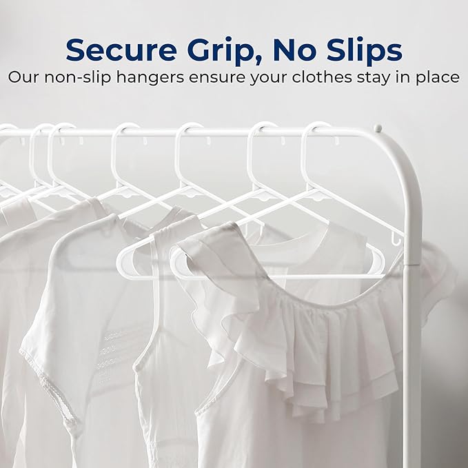 SereneLife 50-Pack White Plastic Hangers – Durable Tubular Slim Design for Shirts, Pants, Coats & Dresses, Space-Saving Closet Organization Hanger Set for Home & Laundry Storage Needs