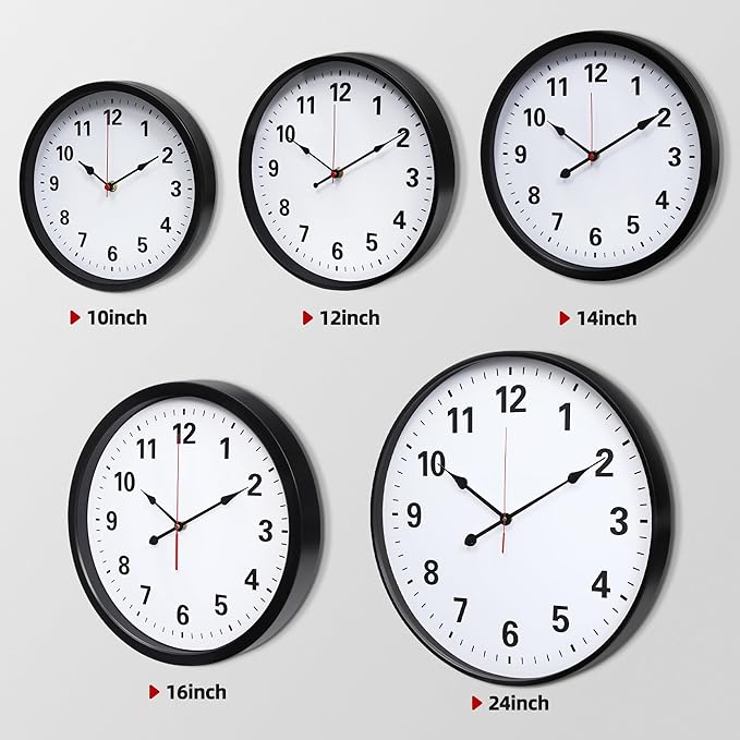 LEIKE Metal Wall Clock 12IN Black, Retro Silent Quartz Battery Operated, Decorative for Patio, Kitchen, Living Room, Bedroom, Pool
