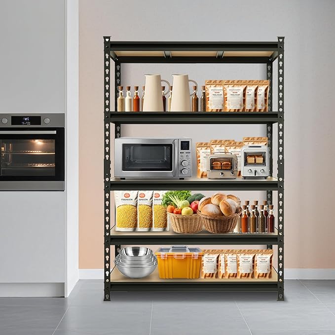 BIG RED Storage Shelving Unit, 5-Tier Adjustable, Heavy Duty Metal Garage Shelves/Utility Rack for Kitchen, Pantry, Basement, Bathroom, Laundry - 3,000lb Capacity, Black, 72" H x 48" W x 24" D