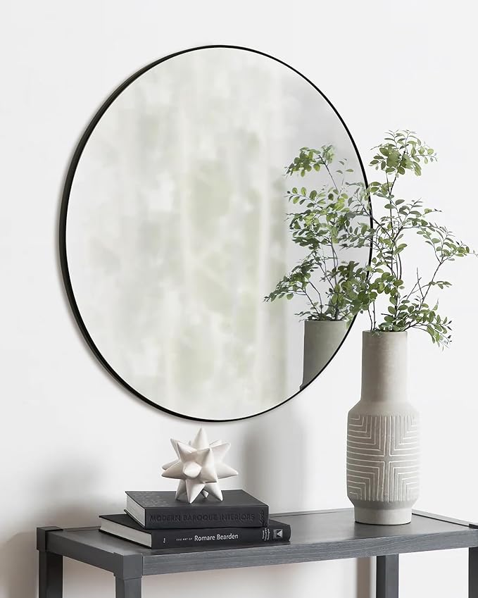 Black Round Mirror,Bathroom 30 Inch Vanity Wall Mirror,Modern Circle Mirror for Wall,Wood Mirror for Bedroom Living Room Entryway