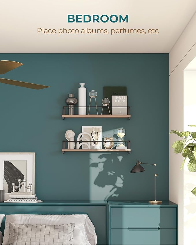 OROPY Spice Rack Wall Mounted, Rustic Wood Hanging Rack for Over The Stove, Kitchen Wall, 2 Pack