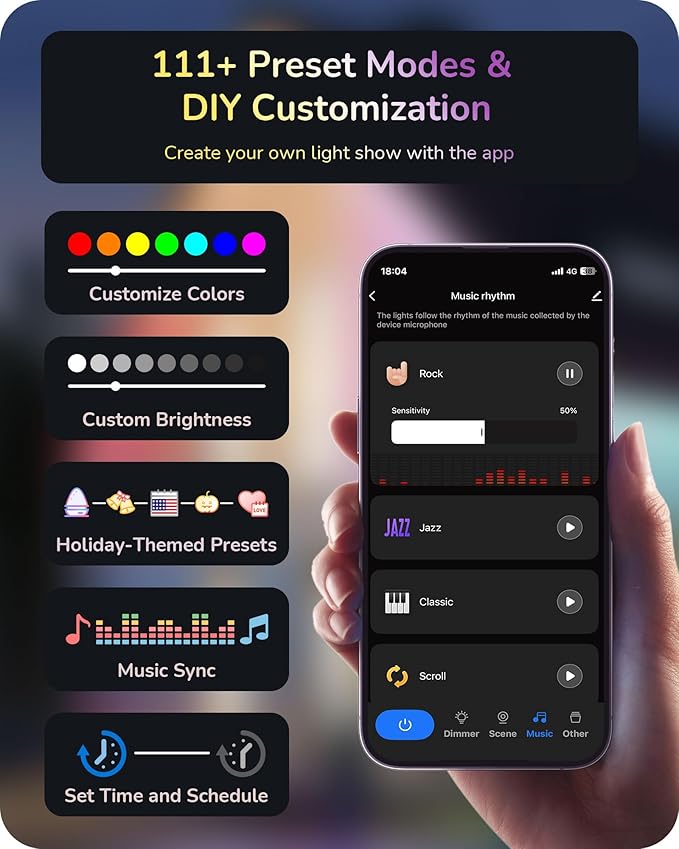 EDISHINE Cuttable Permanent Outdoor Christmas Lights PRO, 100FT 60 LED RGB+IC+Warm White Eave Light, 111+ Scene Mode, Smart APP/Voice & Remote, IP67 for House Year-Round Decor, Work with Alexa, Google