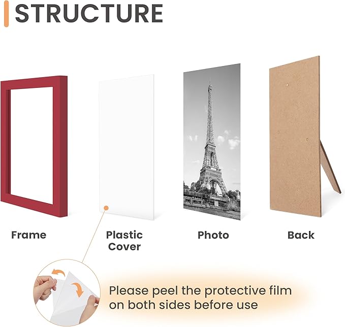 upsimples 10 Pack Picture Frames Collage Wall Decor for Mounting or Tabletop Display, Photo Gallery Frame Set for Family, Multi Sizes Including 8x10, 5x7, 4x6, Red