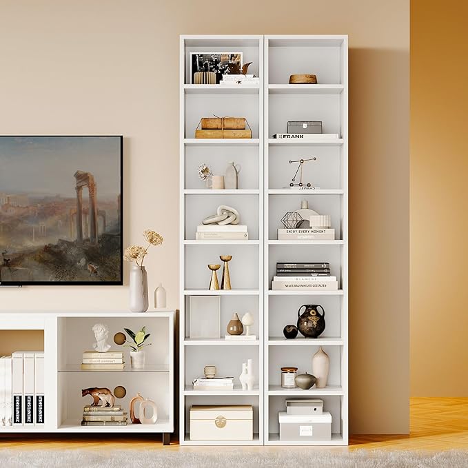 oneinmil 71.5" Tall Narrow Bookshelf, 8-Tier Cube Display Rack, Modern Corner Bookshelf with Storage Space, CD Storage Cabinet for Home Office (White 1 Pack, 8-Tier)