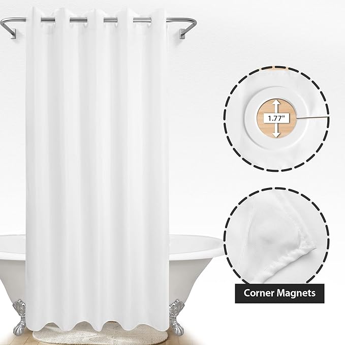 Extra Long No Hook Shower Curtain or Liner Soft Microfiber - 96" Length Fabric Shower Curtain Liner Set, Machine Washable & Water Repellent, White, 71x98