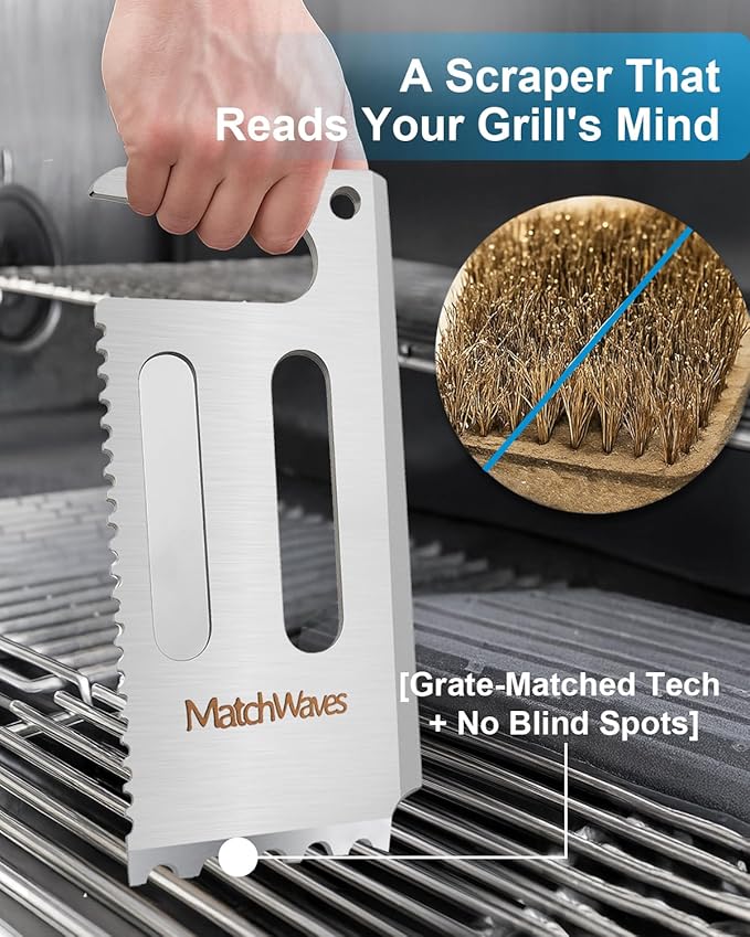 Grill Scraper for Traeger Grills, Stainless Steel Grill Grate Cleaner - Safe Bristle-Free Grill Cleaning Tool