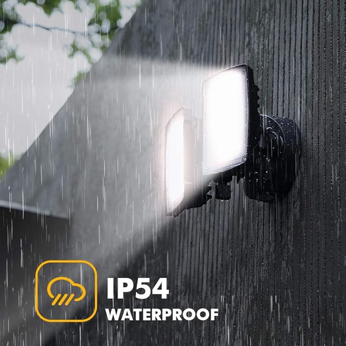 LUTEC LED 3500 Lumen 32W 5000K Integrated Dual-Head Floodlight Outdoor Dusk to Dawn Waterproof Exterior Security Wall Light for Patio Garden Yard