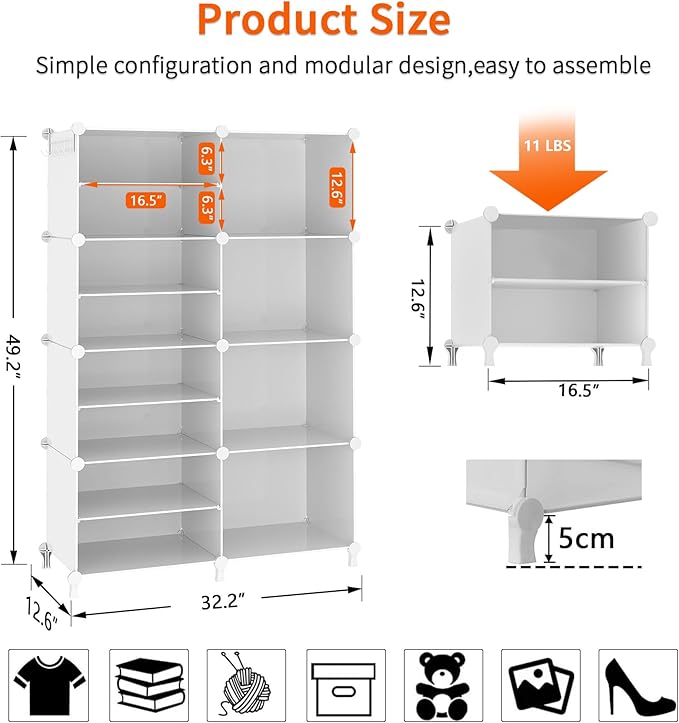 AWTATOS Closet Organizer 8 Cube Storage Shelves Closet Clothes Organizers and Storage Stackable Cubby Shelving for Closet Bedroom Living Room Office White