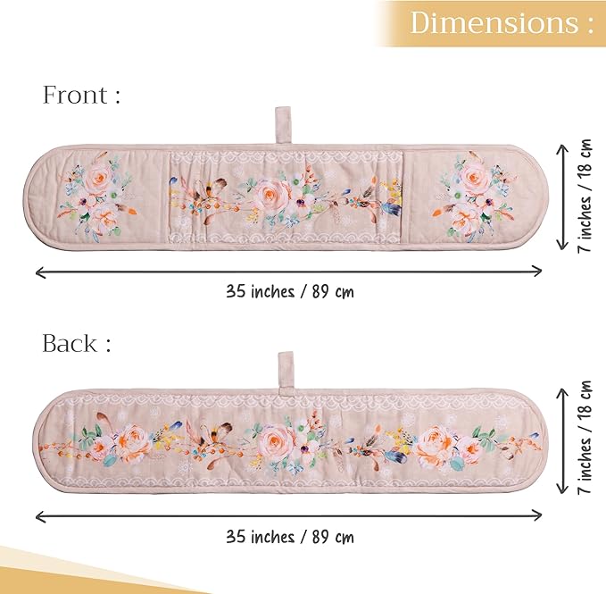 Maison d' Hermine Double Oven Mitts 100% Cotton 7"x35" Double Oven Mitt Heat Resistant BBQ Cooking Gloves with Loop, Baking, Grilling, Home, Kitchen, Handling Hot Pans Spring Summer (Ibiza - Beige)