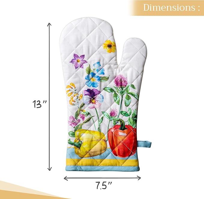 Maison d' Hermine Oven Mitts 100% Cotton Oven Mitt (7.5inch X13'') Easter Heat Resistant Oven Mitt BBQ Cooking Gloves with Loop for Baking, Grilling, Home, Handling Hot Pans, Giverny - Spring/Summer