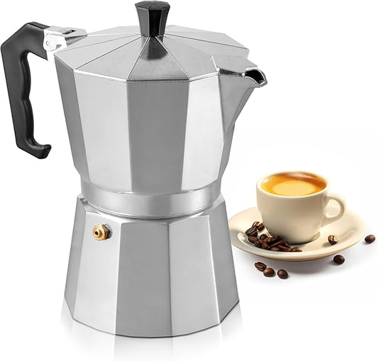 Mixpresso 3 Cup Moka Pot Cuban Coffee Maker, Moka Pot for Gas, Electric Stove Top, Classic Italian Coffee Maker, Stovetop Espresso Maker, Camping Pot Makes 3 Espresso Cup 5 Oz