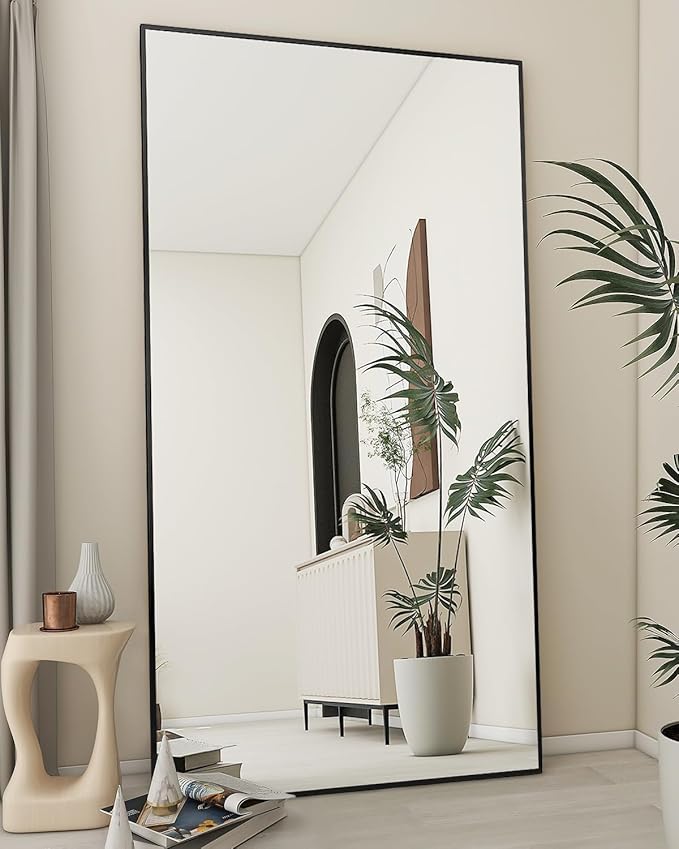 Koonmi Large Mirror Full Length 35"x78", Floor Body Mirror with Stand, Metal Frame Wall-Mounted Full Size Mirrors for Hanging Leaning or Standing, Black