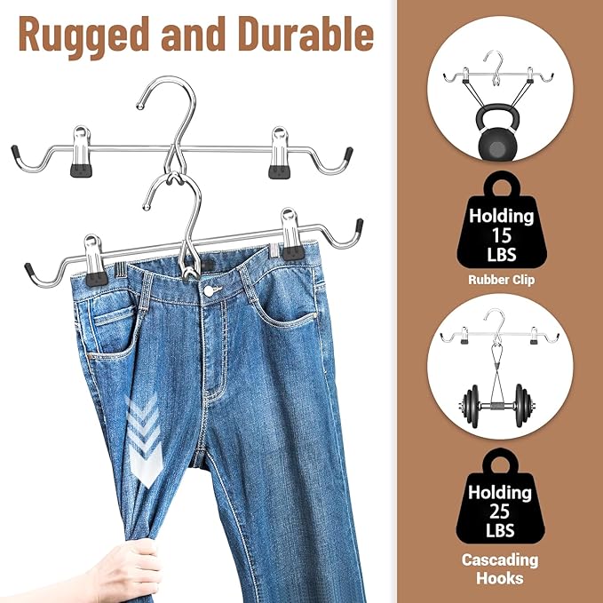 Pants Hangers Space Saving,Stackable Skirt Hangers with Clips, Hanging Closet Organizer and Storage,Clothes Hangers, College Dorm Essentials Apartment Essentials- 24 Pack
