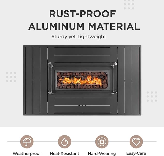 Wisteria Lane Aluminum Patio Furniture Set, 4 Pcs Metal Outdoor Furniture Set with CSA Certified 54in Propane Gas Fire Pit Table, Patio Conversation Set with 5in Olefin Cover Cushions, Dark Grey