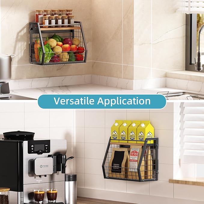 Magnetic Shelf for Fridge 2-Tier Storage, Magnetic Spice Rack with 8 Hooks, Large Capacity Refrigerator Organizer Multi - Purpose - 15kg Capacity