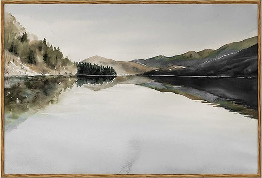 InSimSea Framed Wall Art for Living Room Mountain Reflection Decor Vintage Wall Art Mountain Range Nature Wilderness Art Decorative Rustic for Living Room Bedroom Office Wall Decor 16x24in