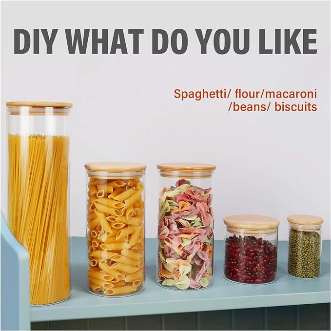 Glass Food Storage Containers Jars with Airtight Bamboo Lid 30 oz 8 pcs, 890 ml Pantry Organization Jar, Glass Terrarium with Lid, Spice, Flour and Sugar Container, Canister Set for Kitchen Counter