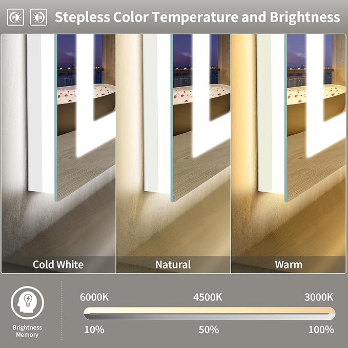 LED Mirror for Bathroom, 60x30 Inch Backlit + Front Lighted Bathroom Vanity Mirror with Lights for Wall, Double Light Strips, 3 Colors, Shatter-Proof, Anti-Fog and Brightness Memory