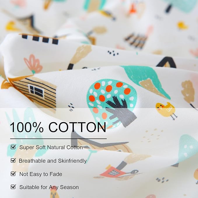 Ivellow Queen Duvet Cover Set Cottage White 100% Cotton Duvet Cover for Kids Cute Bedding Set 3Pcs Ultra Soft Breathable Kids Duvet Cover Patterned Cartoon Comforter Cover Boys Girls Toddler Teen