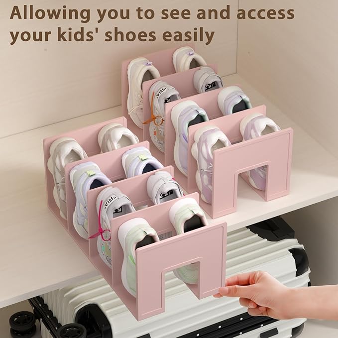 Kids Shoe Rack - 2 Pack Shoe Organizer for Toddlers & Children, Space-Saving Nursery Shoe Storage Shelf, Small Baby Shoes Display Rack for Closet/Entryway, for Desk File Book Organizer(Pink)