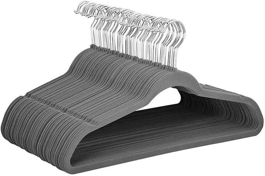 Velvet Hangers, Heavy Duty Gray Hangers for Coats, Pants & Dress Clothes, Non Slip, Space Saving, Pack of 50
