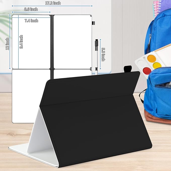 Mini Whiteboard 12"x9" Small White Board Dry Erase, Erasable Notebook Foldable Desk Whiteboard Holder Dry Erase Board, Office, Home, Travel, School, Portable