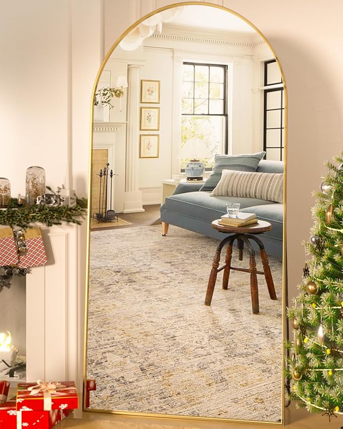 Suidia Full Length Mirror, 76"x34" Floor Standing Mirror Freestanding, Full Body Mirrors with Stand for Bedroom, Hanging Mounted for Living Room Cloakroom, Gold, Arched Style