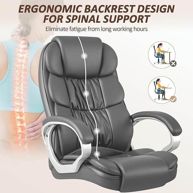 Homall Office Chair High Back Computer Chair Desk Chair, PU Leather Adjustable Height Modern Executive Swivel Task Chair with Padded Armrests and Lumbar Support (Gray)