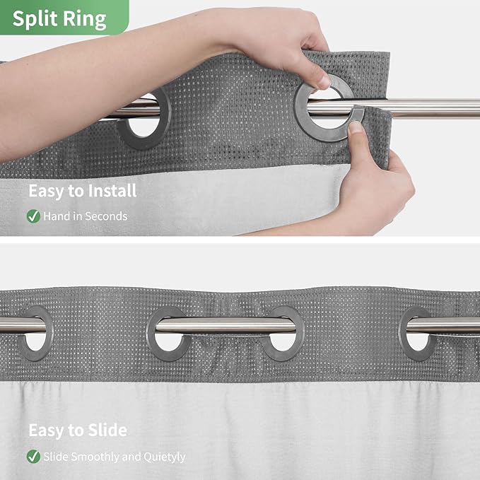 Stall No Hook Shower Curtain with Snap-in Fabric Liner Set,Waffle Weave Shower Curtains for Bathroom,Hotel Luxury Decor Bathroom Curtain Set,Waterproof & Washable,Grey,54Wx80H