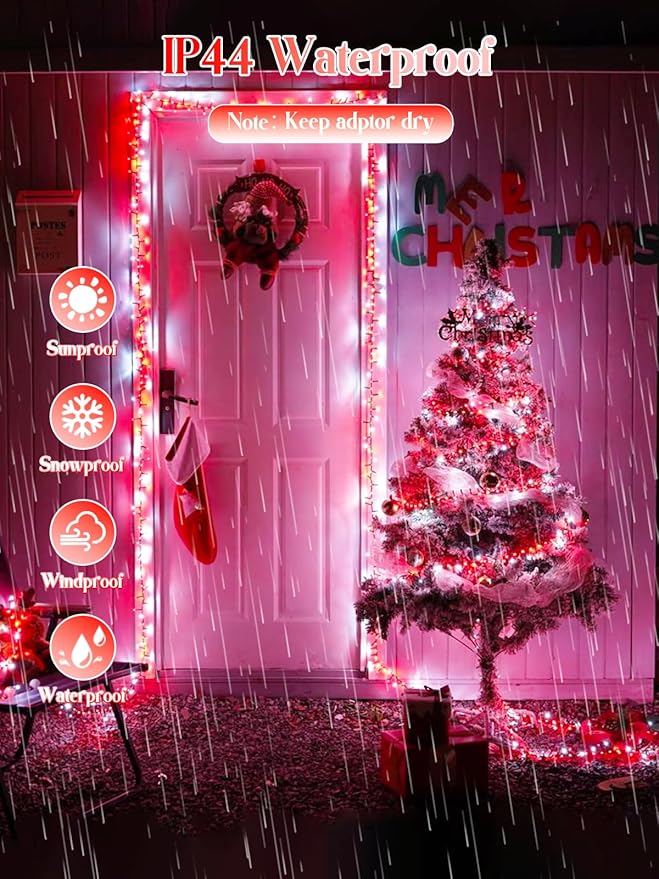 2025 New Christmas Cluster Lights 800 LED Flowing Twinkling, Firecracker Fairy Lights with 15 Modes & Timer, Waterproof Christmas String Light for Indoor Outdoor Xmas Tree Party Garden Red and White