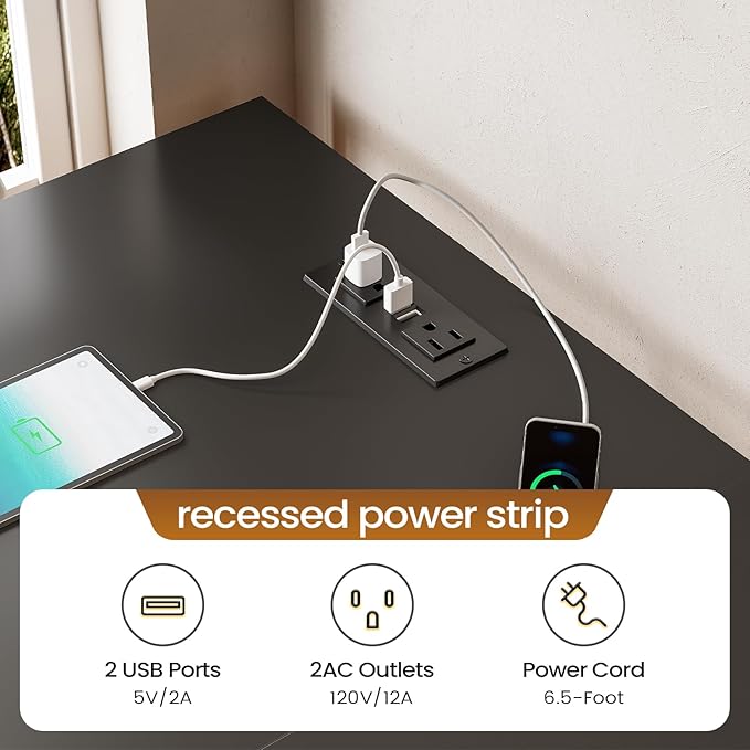 Sedeta SEDETA L Shaped Desk, 63'' Computer Desk with 5 Drawer & Power Outlet,Long Home Office Desk or Corner Desk, L Shaped Corner Desk with Monitor Shelf, Storage Cabinet, Black