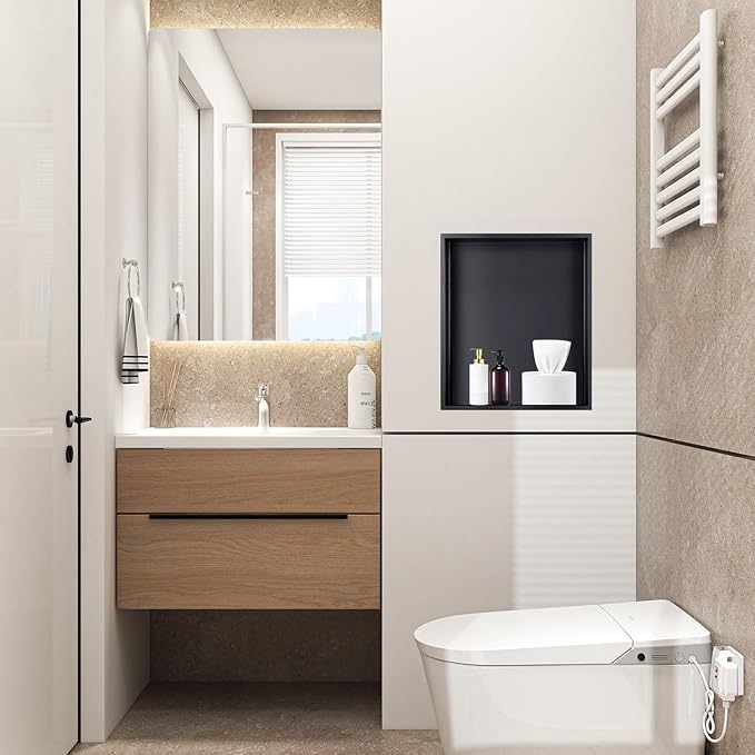 12" X 14" Stainless Steel Shower Niche Insert Tile Ready, Niche for Shower Wall, Recessed Shelf No Tile Needed for Bathroom Storage, Matte Black