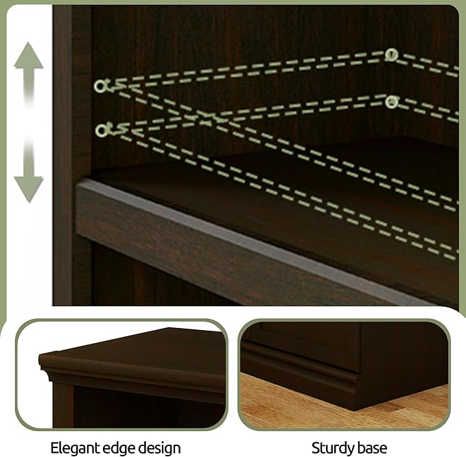 blini 5 Shelf Tall Bookcase with Doors Cherry Wood Bookshelf 31in Wide Display Standing Storage Shelf 72in Tall Wood Book Shelves for Bedroom Living Room Office Library