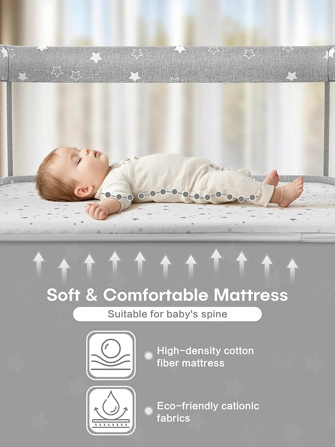 Bassinet Bedside Sleeper, Baby Crib with Mattress and Adjustable Height & Upgraded Wheels, All Mesh Portable Bassinet for Co-Sleeping, Baby Bed for Newborn