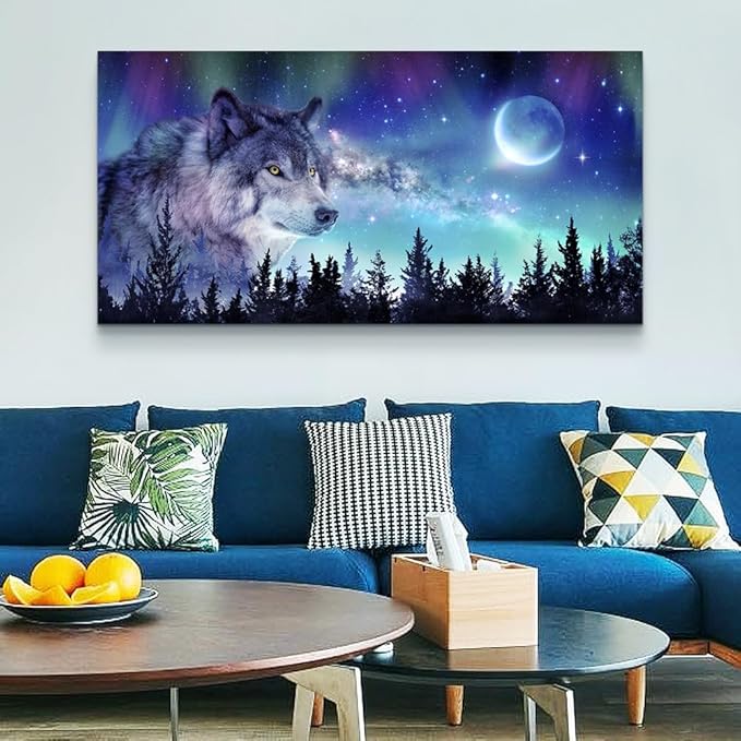 Canvas Wall Art For Living Room Large Wall Decor Paintings For Bedroom Modern Family Wall Decorations For Office Abstract Aurora Scenery Canvas Art Wolf Decor Pictures Artwork Posters Home Decoration