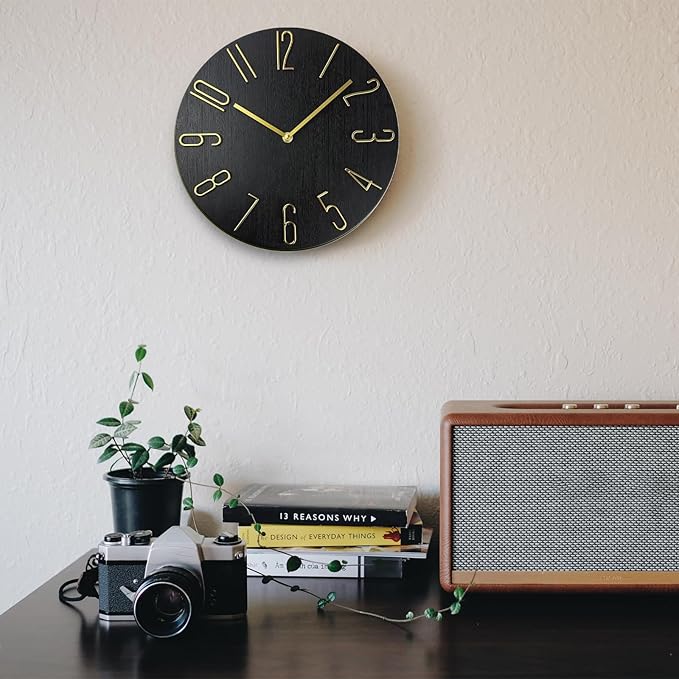 Faupugh 12 inch Wall Clock, Silent Wall Clock, Wall Clocks Battery Operated， Suitable for Home, Office, School, Kitchen, Bedroom, Living Room (Without Second Hand)