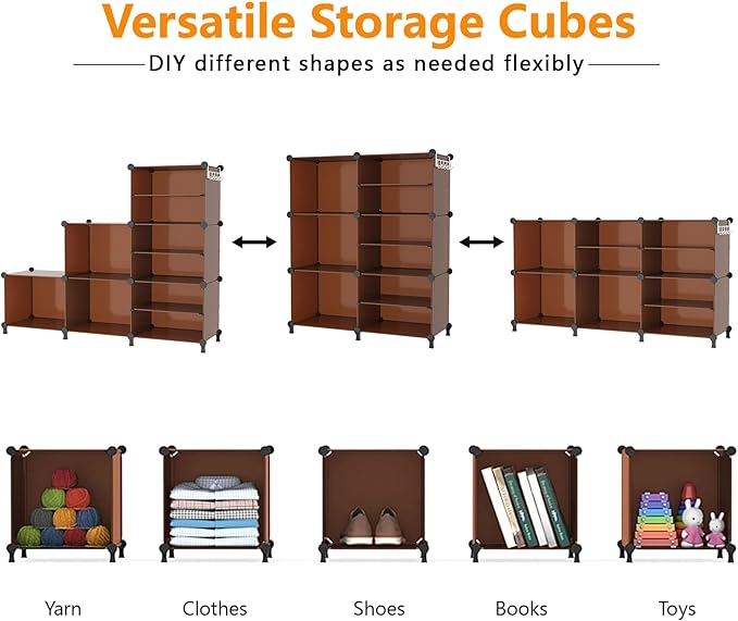 AWTATOS Closet Organizer 6 Cube Storage Shelves Portable Closet Clothes Organizers and Storage Stackable Cubby Shelving for Closet Bedroom Living Room Office Cocoa Brown