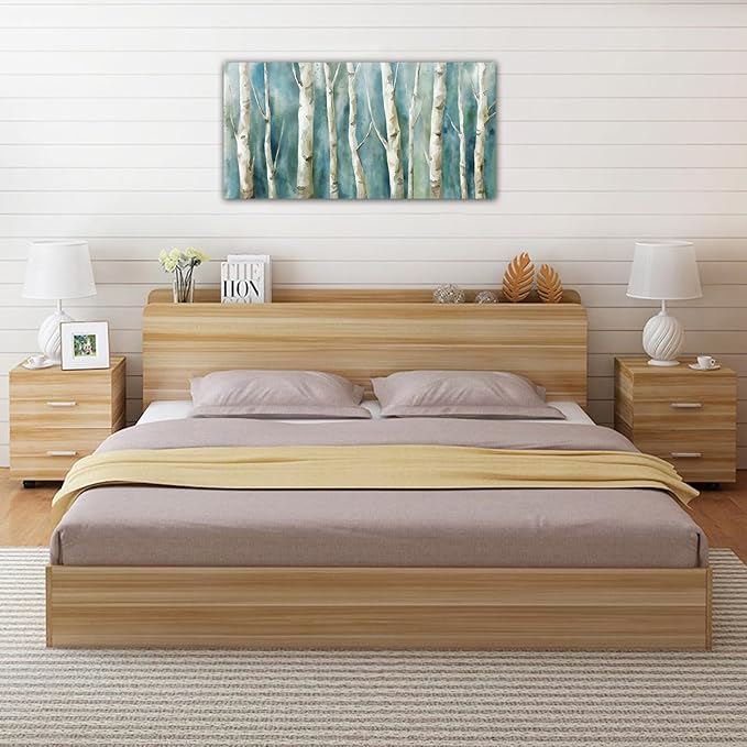 yearainn Birch Trees Canvas Wall Art - Abstract Birch Pictures for Wall Decor Modern Turquoise Canvas Painting Nature Printing Artwork for Living Room Bedroom Home Office Wall Decoration 20" x 40"