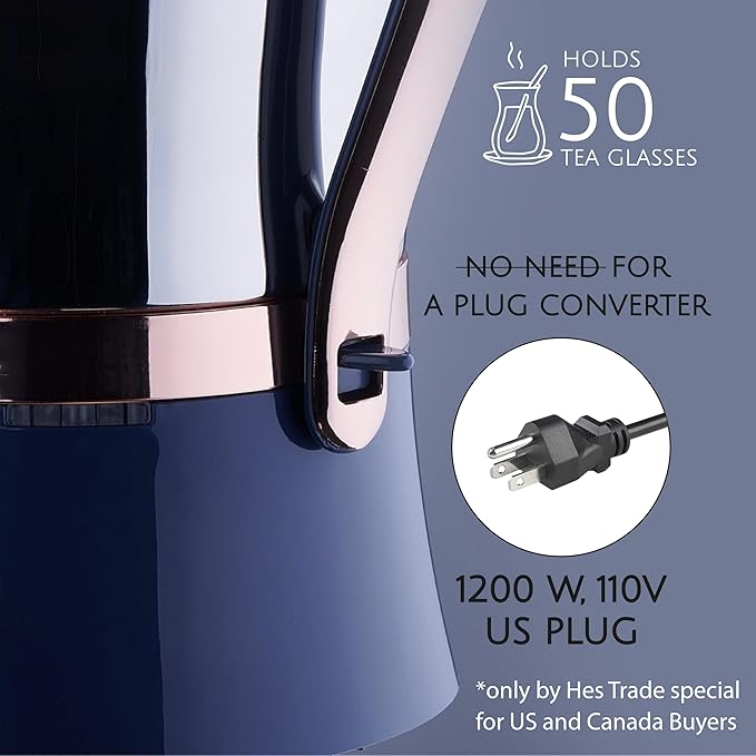 Korkmaz Hanedan A843-04 Stainless Steel Samovar, Upper Pot 1.3 L (43.9 Oz), Bottom Pot 3.5 L(118.3 Oz) Electric Turkish Tea Maker Set, Double Pots Tea Machine, Inox, Rosegold, 110 V US Plug, 5.1-Quart