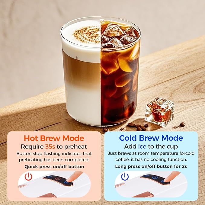 MK-603 Mini Multi Pod Coffee Maker with 9 oz Portable Coffe Cup, Hot/Cold Single Serve Espresso Machine, 4-in-1 Brewer Compatible with K Cup,Nes Original/DG Capsule and Ground,Black