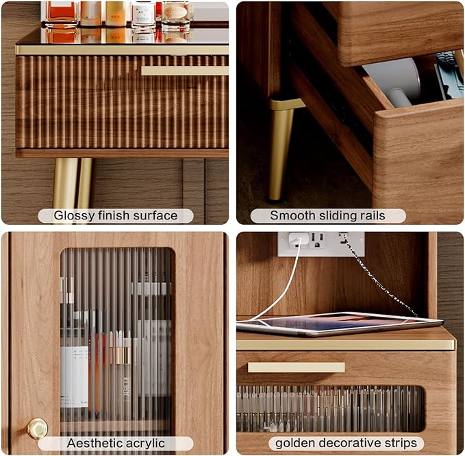 Vanity Desk with 29.53" HD Lighted Mirror, 47.24" Big Modern Vanity Desk with Mirror and Lights, Makeup Vanity with 5 Drawers and Storage Shelves and Charging Station,Brown