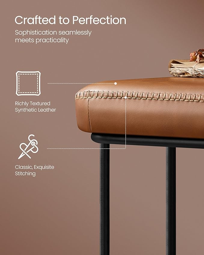 VASAGLE EKHO Collection - Storage Bench for Entryway, Ottoman Bench with Steel Frame, 43.3-Inch Wide, Synthetic Leather, Living Dining Room, Mid-Century Modern, Loads 660 lb, Caramel Brown ULOM085K01