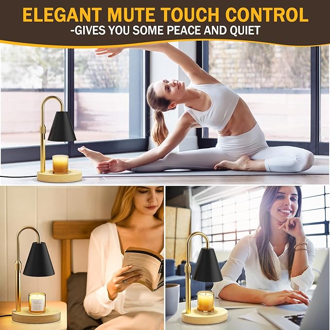 Candle Warmer Lamp with Timer -Touch Dimmable & Adjustable Candle Lamps Warmer for Jar Candles, House Warming Gifts New Home Women Men Room Decor Wax Melts Lamp with 2 Bulbs, Black