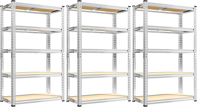 REIBII Storage Shelves 2020LBS Garage Shelving Heavy Duty Shelving 5 Tier Metal Shelving Units for Storage Adjustable Pantry Shelves for Kitchen Warehouse Basement 28" W x 12" D x 59.8" H, 3 Pack