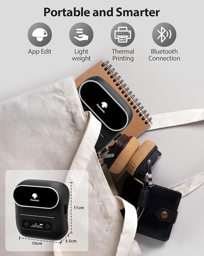 Phomemo Label Maker,M220 Label Printer,3 Inch Bluetooth Thermal Label Maker Machine with 6000+ Icons,700+ Templates,400+ Fonts,for Kids School Items,Small Business,Large Sticker