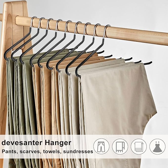 devesanter Pants Hangers 20 Pack Open Ended Metal Jeans Hangers Space Saving Hanger for Pants Closet Storage Organizer for Clothes Leggings Trousers Ties Slacks Short Skirt（Black）