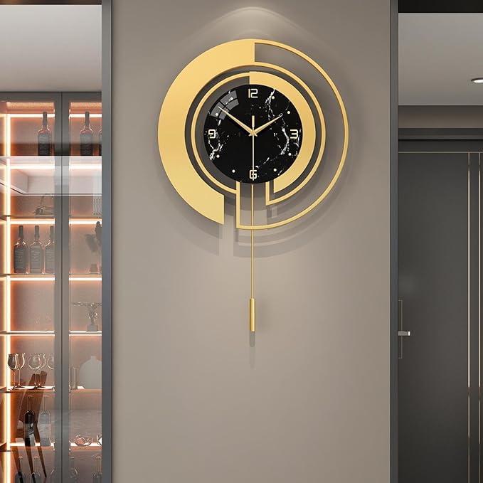 FLEBLE Wall Clock,Decorative Wall Clocks Pendulum,Silent Quality Quartz Wall Clock Battery Operated,Large Clock for Living Room,Kitchen,Home,Bathroom,Bedroom Wall Decor,15x24 inches