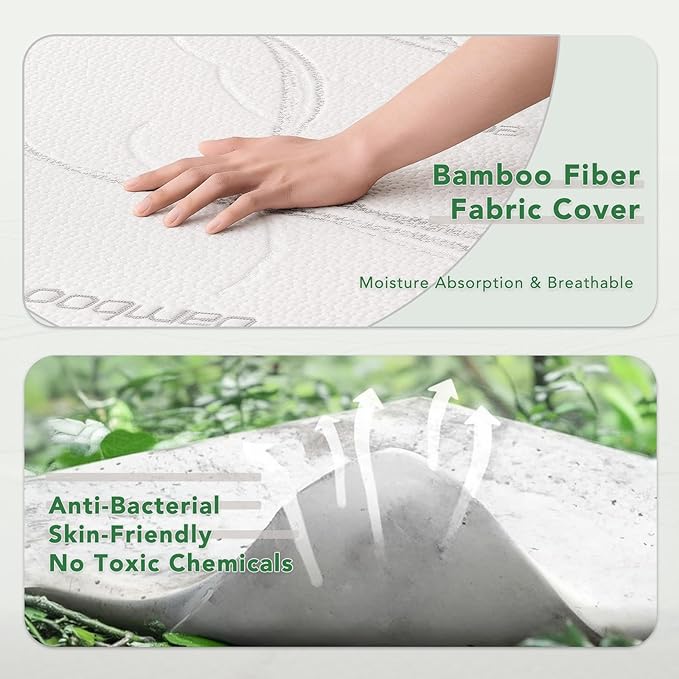 8 Inch Queen Memory Foam Mattress- CertiPUR-US Certified Foam Mattress in a Box -Medium Firm Support for Pressure Relief with Washable Bamboo Fiber Cover for Kid Single Bunk Trundle Bed