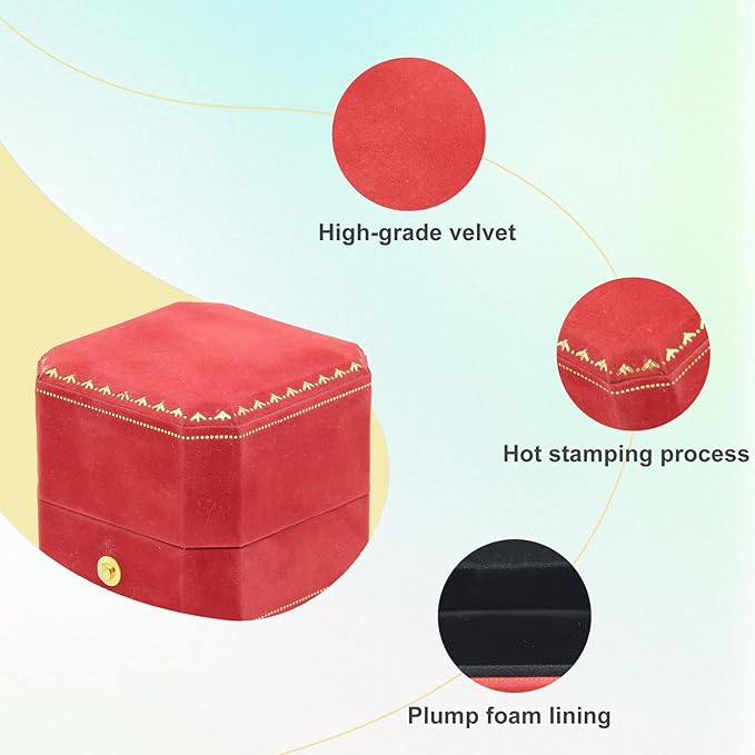 Jewelry Ring Box, Velvet Wedding Ring Box Small Travel Jewelry Box for Business, Engagement, Wedding, Bridesmaid and Holiday Events - Red