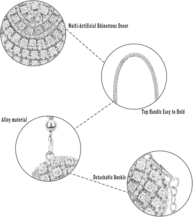 Ayliss Jewelry Trinket Box Heart Shaped Rhinestones Love Jewelry Gift Box Storage Organizer Ring/Earrings/Necklace Women Evening Clutch Rhinestone Purses (Silver)